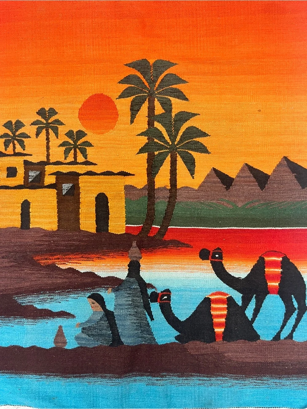 Sunset Desert Tapestry Wall Hanging in Orange and Blue